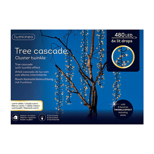 Cascada luces navideñas blanco clásico 480 LED cluster twinkle 8 juegos int ext 2 m 11