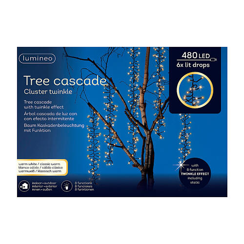 Cascade Christmas lights classic white 480 LED cluster twinkle 8 games int ext 2m 11