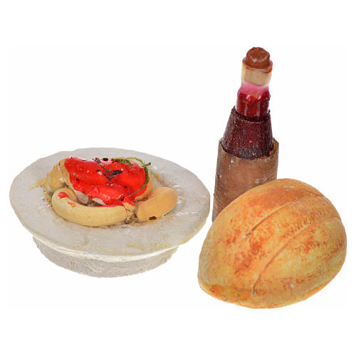 Neapolitan Nativity scene accessory, plate wine and bread 3 piec 2