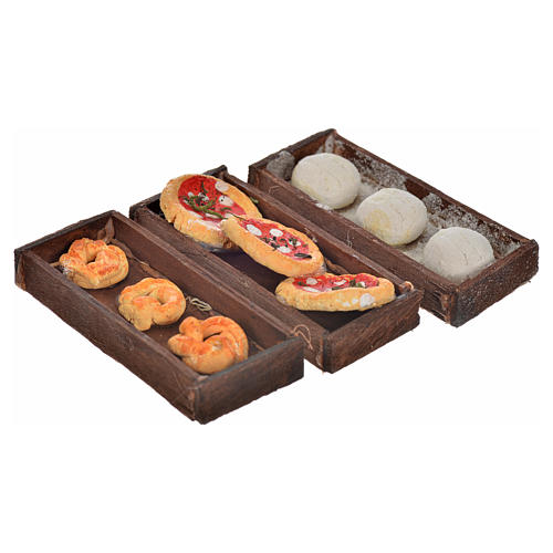 Neapolitan Nativity scene accessory, bread, pizza boxes 3 pieces 1