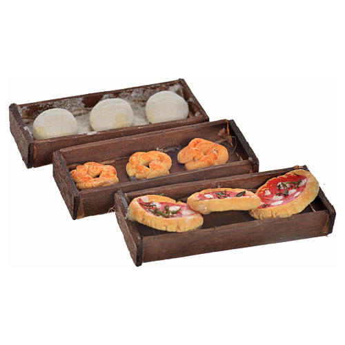 Neapolitan Nativity scene accessory, bread, pizza boxes 3 pieces 2