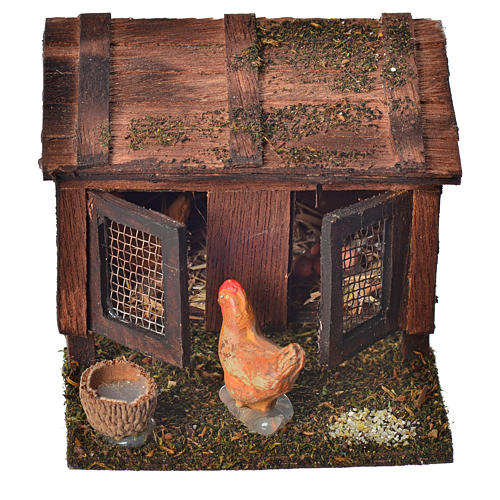 <br>Pequeno galinheiro com galinhas terracota 6x7x6 cm presépio napolitano 1