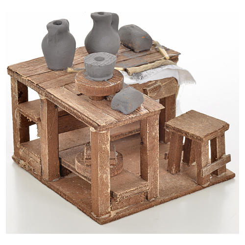 Neapolitan Nativity scene accessory, ceramist's table 9x9x6cm 2