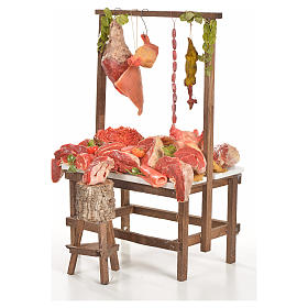 Aliments en miniature: Banc du boucher en cire en miniature 20x27x44cm Aliments en miniature: Banc du boucher en cire en miniature 20x27x44cm