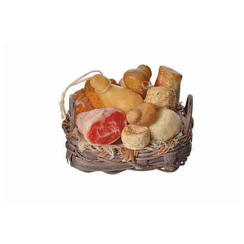 Nativity accessory, bread and cold meat basket in wax, 4.5x5.5x6 1