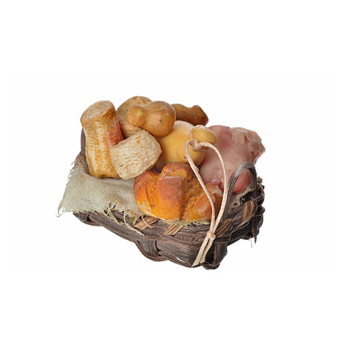 Nativity accessory, bread and cold meat basket in wax, 4.5x5.5x6 3