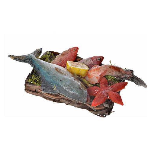 Nativity accessory, fish and starfish basket in wax, 10x7x8cm 3