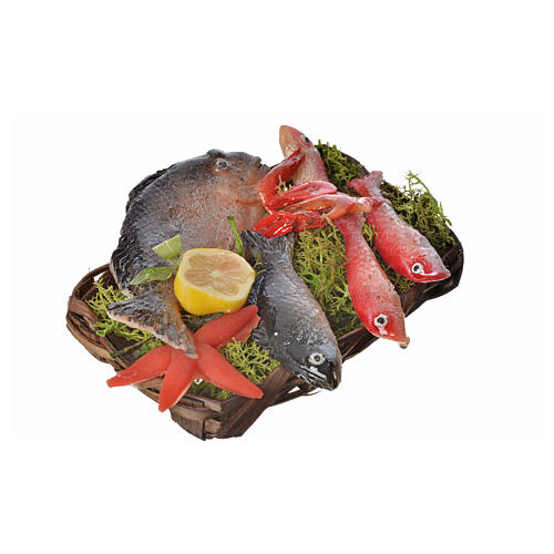 Korb mit Fisch und Krabben aus Harz 10x7x8cm 2