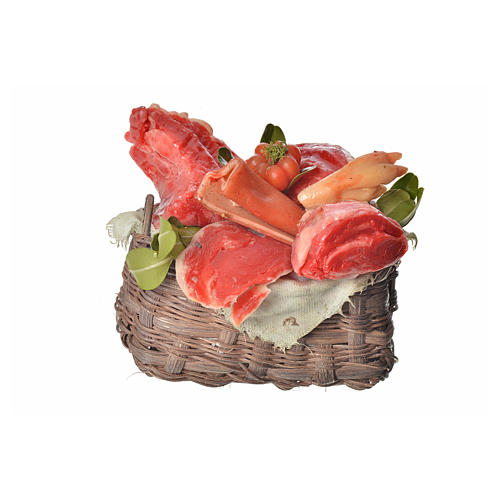 Korb mit Fleisch aus Wachs 10x7x8cm 1