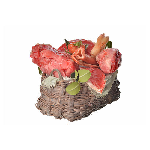 Korb mit Fleisch aus Wachs 10x7x8cm 2