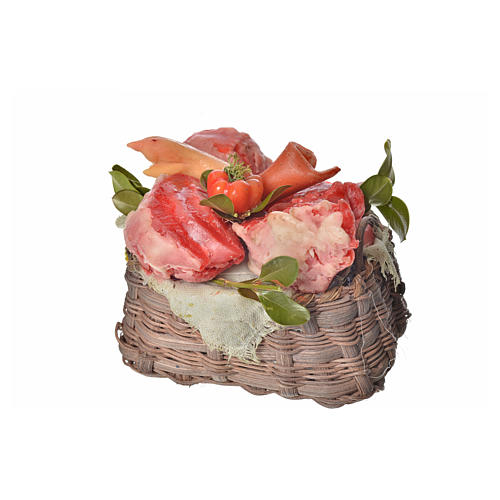 Korb mit Fleisch aus Wachs 10x7x8cm 3