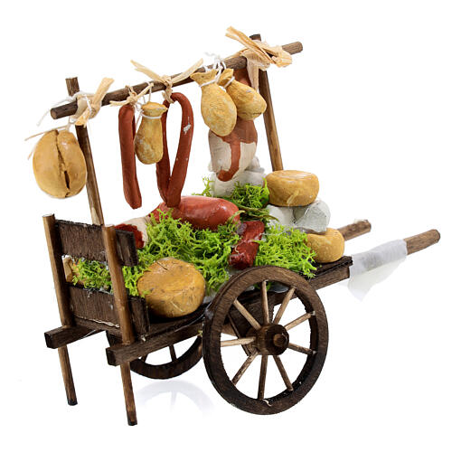 Neapolitan Nativity accessory, cheese cart in wood and terracott 1