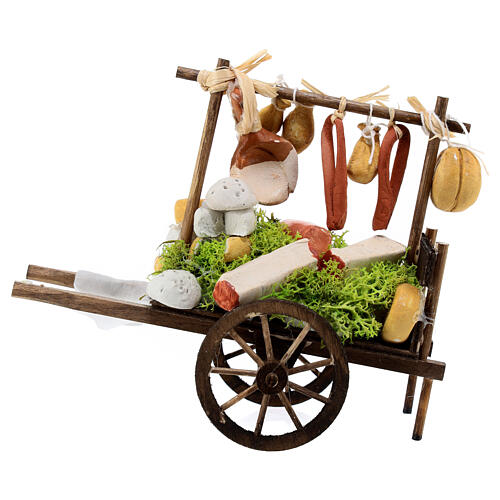 Neapolitan Nativity accessory, cheese cart in wood and terracott 3