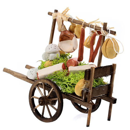 Neapolitan Nativity accessory, cheese cart in wood and terracott 4