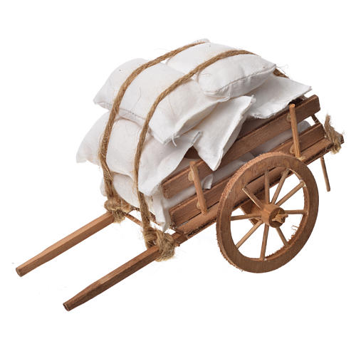 Wóz mały szopka neapolitańska z drewna worki z tkaniny 2