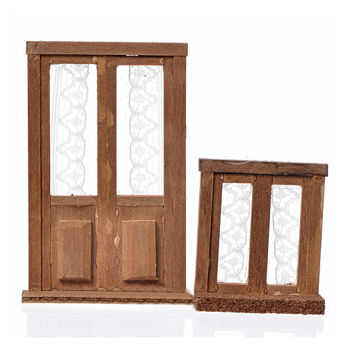 Holz Tür- und Fensterflügel für Krippe 2 St. 1