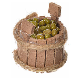 Lebensmittel-Miniaturen: Holzkübel mit Oliven für Krippe 3,5cm hoch Lebensmittel-Miniaturen: Holzkübel mit Oliven für Krippe 3,5cm hoch