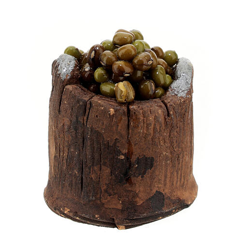 Nativity accessory, wooden tub with olives, H3.5cm 1