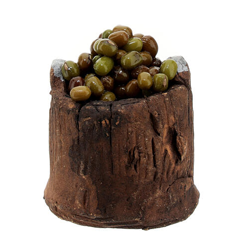 Kadź z drewna z oliwkami do szopki h 3.5 cm 3