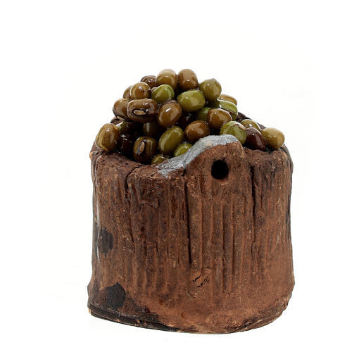 Nativity accessory, wooden tub with olives, H3.5cm 2