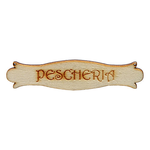 Nativity accessory, wooden sign, "Pescheria", 8.5cm 2