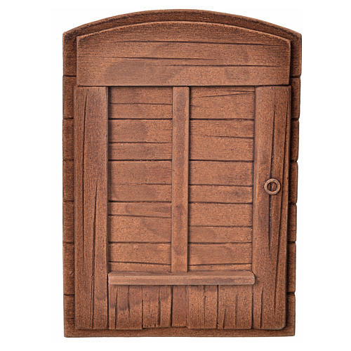 Puerta de yeso color madera para belén hecho con bricolaje 1