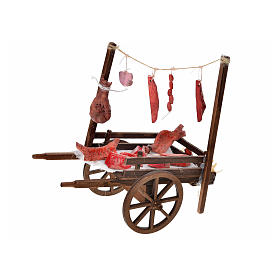 Neapolitanische Krippe: Neapolitanischer Handkarren mit Fleisch Terrakotta 15x18x8 cm