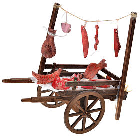 Wózek neapolitański rzeźnika z mięsem terakota 15x18x8 cm