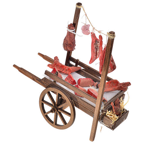 Wózek neapolitański rzeźnika z mięsem terakota 15x18x8 cm 3