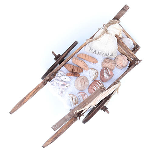 Neapolitan Nativity accessory, bread and cheese cart, terracotta 8