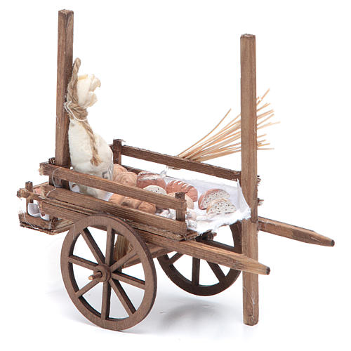 Neapolitan Nativity accessory, bread and cheese cart, terracotta 6