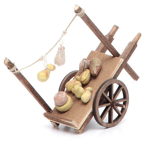 Nativity accessory, bread and cheese cart 11x11x4.5cm, sorted 3