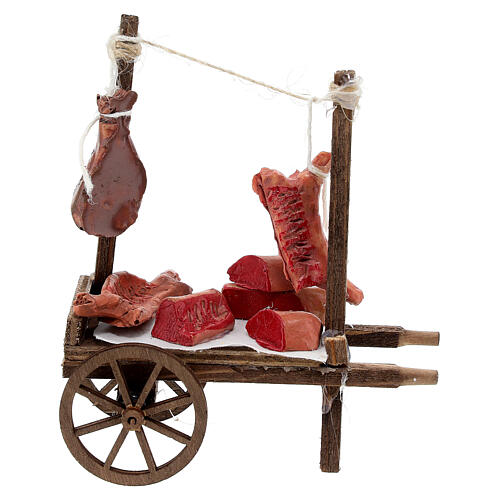 Neapolitan Nativity accessory, cart with meat and sausages 11x11 1