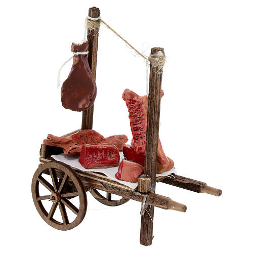 Neapolitan Nativity accessory, cart with meat and sausages 11x11 2