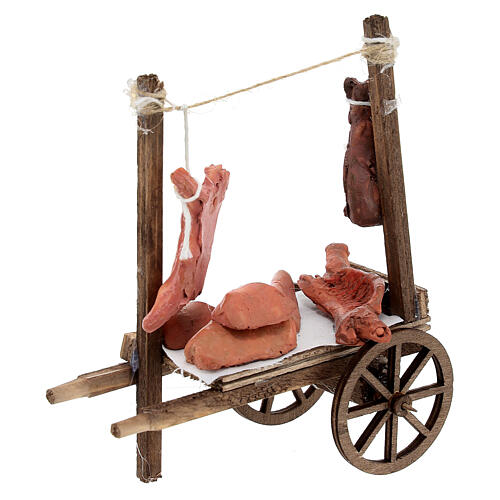 Neapolitan Nativity accessory, cart with meat and sausages 11x11 3