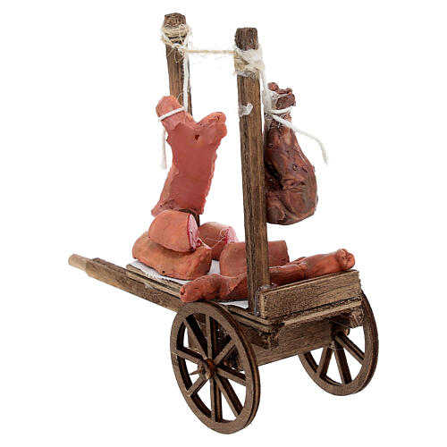 Neapolitan Nativity accessory, cart with meat and sausages 11x11 5