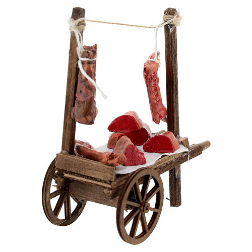 Neapolitan Nativity accessory, cart with meat and sausages 11x11 6