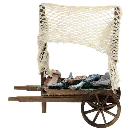 Neapolitan Nativity accessory, cart with terracotta fish 8x12x7. 4