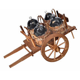 Neapolitan Nativity accessory, cart with demijohns 8x12x7.5cm