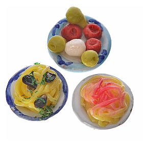 Aliments en miniature: Assiette terre cuite avec spaghetti 2,5 cm pour crèche Aliments en miniature: Assiette terre cuite avec spaghetti 2,5 cm pour crèche