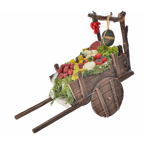 Neapolitan Nativity accessory, fruit and vegetable cart in wax 8 1