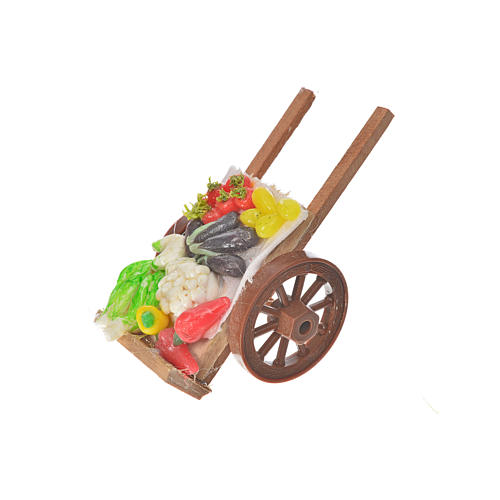 Neapolitan Nativity accessory, vegetable cart in wax 5x9x5cm 2