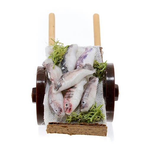 Neapolitan Nativity accessory, fish cart in wax 5x9x5cm 2