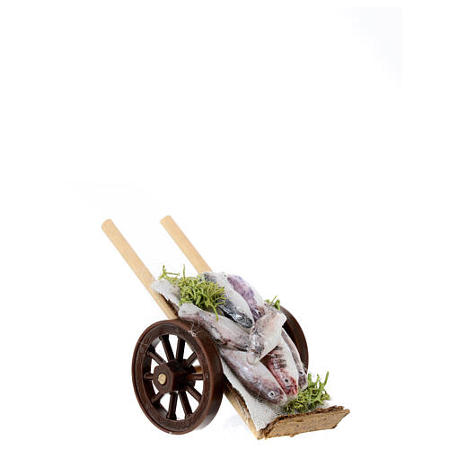 Neapolitan Nativity accessory, fish cart in wax 5x9x5cm 3