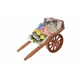 Neapolitan Nativity Scene: Neapolitan Nativity accessory, fish cart in wax 5x9x5cm