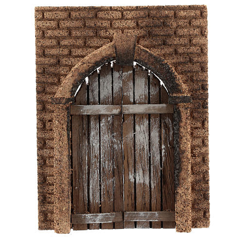 Nativity accessory, rustic wooden door with cork wall 21x15cm 1