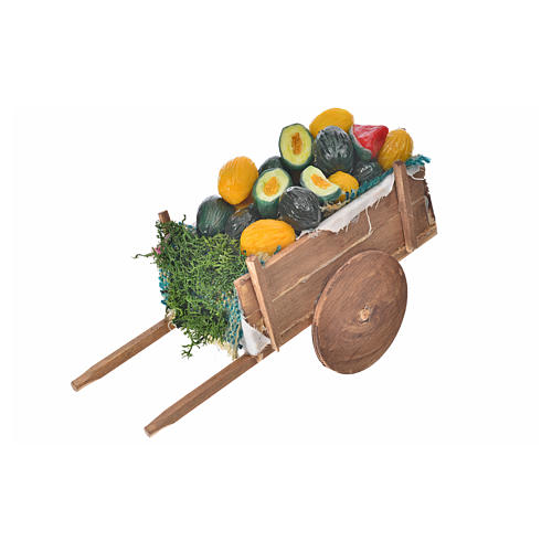 Neapolitan Nativity accessory, melon and watermelon cart in wax 1
