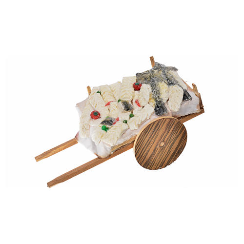 Neapolitan Nativity accessory, fish cart in wax 10x18.5x7cm 3
