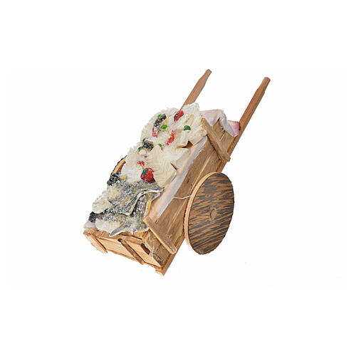 Neapolitan Nativity accessory, fish cart in wax 10x18.5x7cm 2