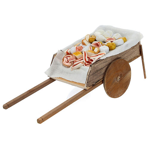 Neapolitan Nativity accessory, ham and cheese cart in wax 10x18. 3